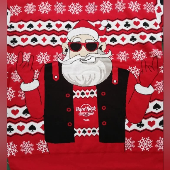 New 3XL Hard Rock Tulsa Ugly Christmas Sweater Poker Santa 🎅 - Picture 1 of 7